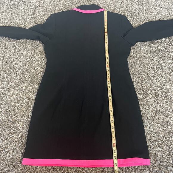 Vintage Dress Size 12 Black Pink Mod Retro 100% Wool Long Sleeve Office Minimal - Picture 15 of 16